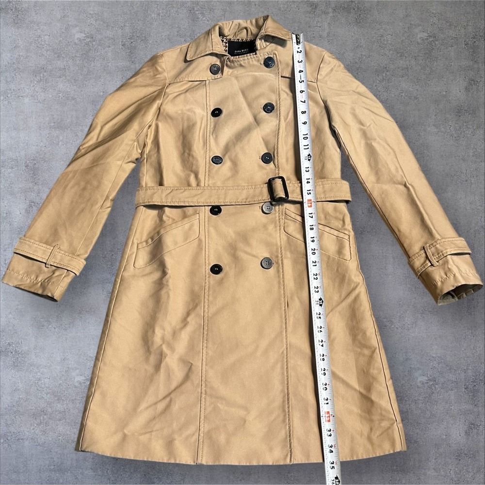Zara Basic Outerwear Beige Double Breasted Trench Coat Belted XS - Picture 11 of 16